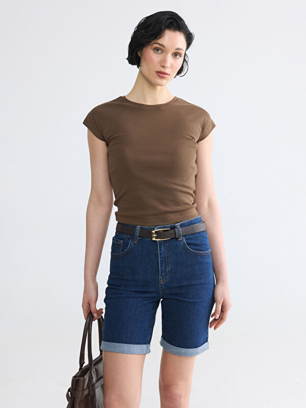 LCW Vision Bisiklet Yaka Kadın Crop