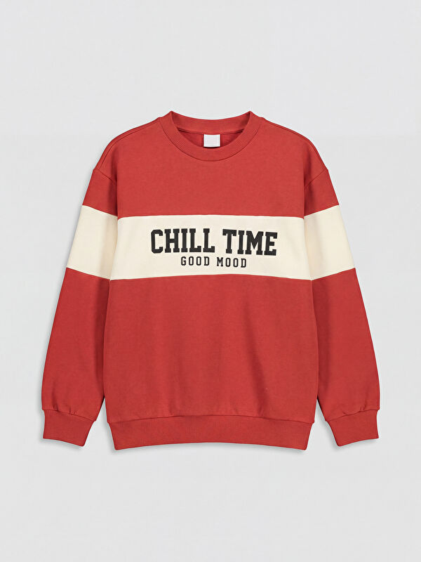 LCW Kids Bisiklet Yaka Baskılı Erkek Çocuk Sweatshirt