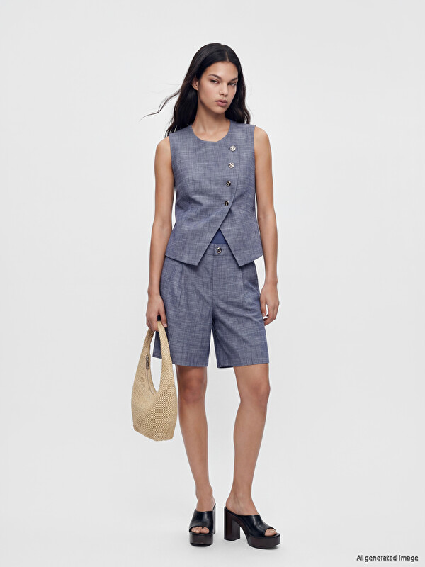 LCW Vision Pleated Linen Blend Women's Shorts