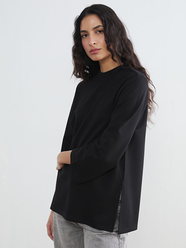LCW Modest Bisiklet Yaka Soft Touch Kadın Sweatshirt Tunik