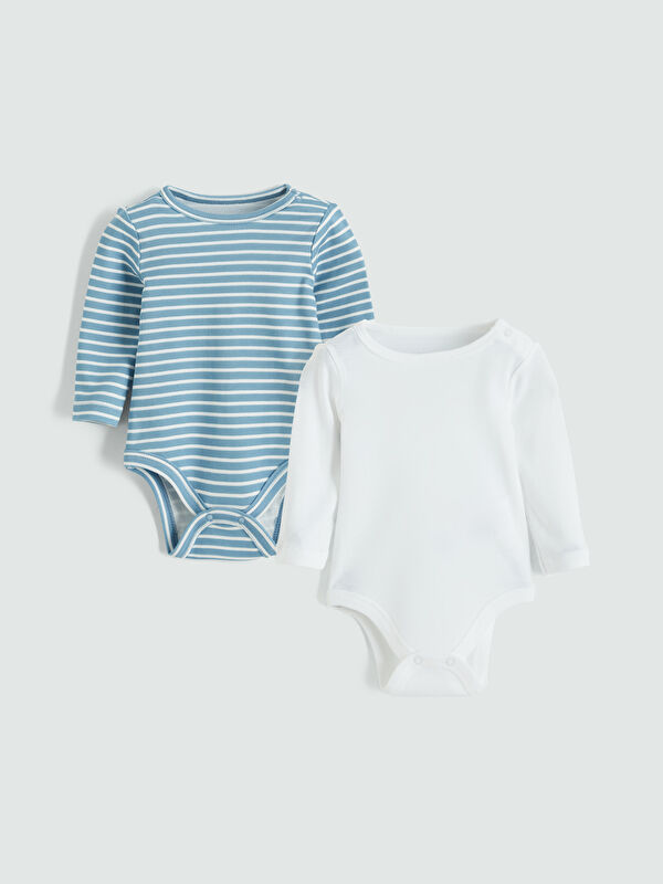 LCW baby Bisiklet Yaka Erkek Bebek Çıtçıtlı Body 2'li