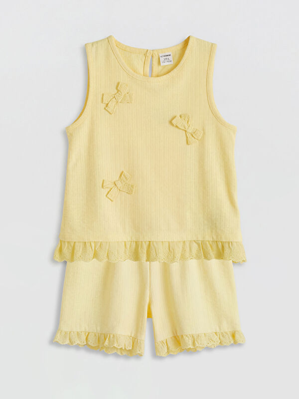 LCW Kids Fırfırlı ve Fiyonk Aplikeli Kız Çocuk Bluz ve Şort