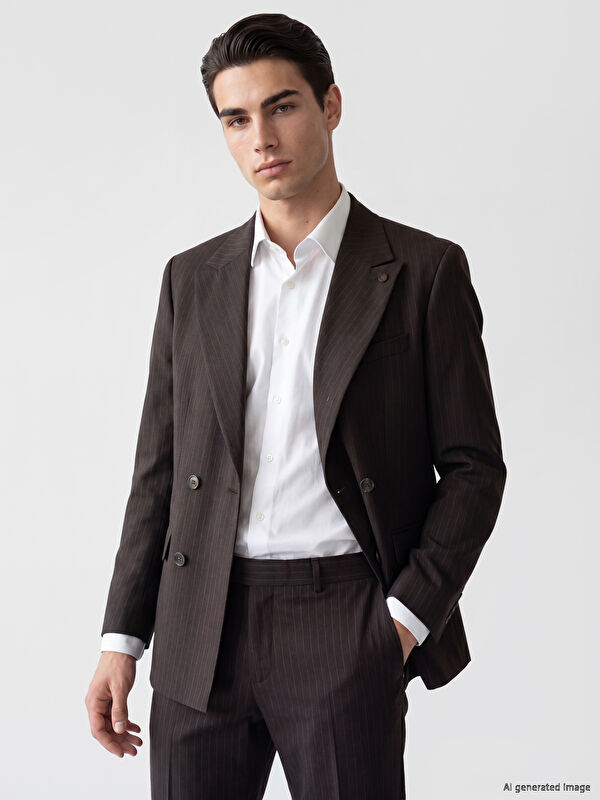 LCW BUSINESS Regular Fit Çizgili Kruvaze Erkek Blazer Ceket