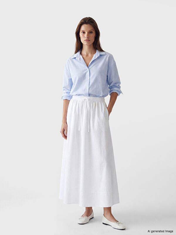 LCW Modest Elastic Waist Poplin Flared Skirt