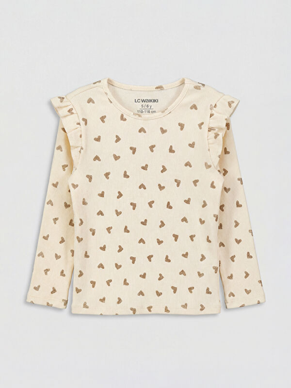 LCW Kids Ruffled Heart Print Girls' Long Sleeve T-Shirt