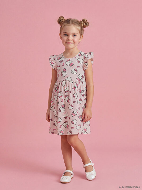 LCW baby Hello Kitty Baskılı Kız Çocuk Penye Elbise