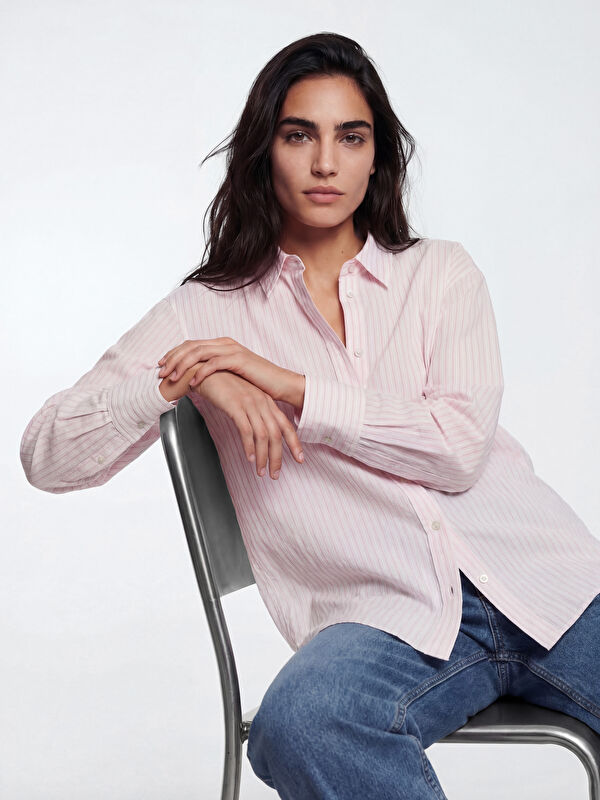 LCW Vision Gestreiftes Oversize-Popeline-Damenhemd