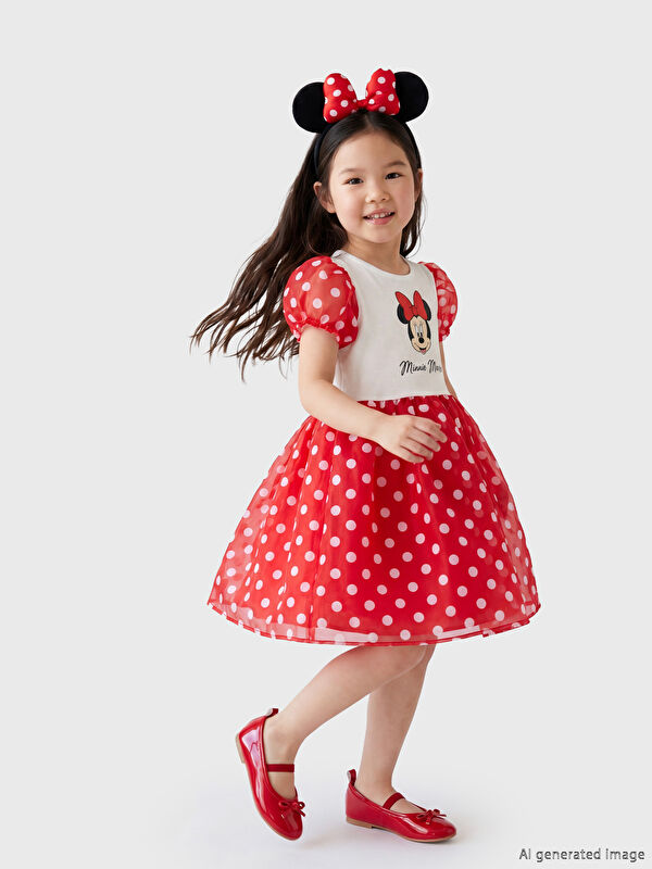 LCW Kids Minnie Mouse Baskılı Kız Çocuk Elbise
