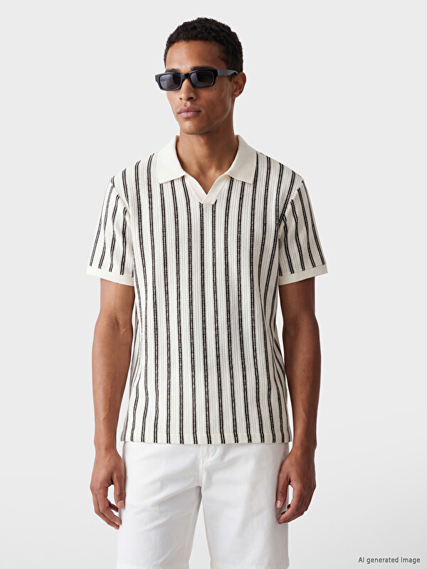 LCW Vision Polo Collar Striped Jersey T-Shirt