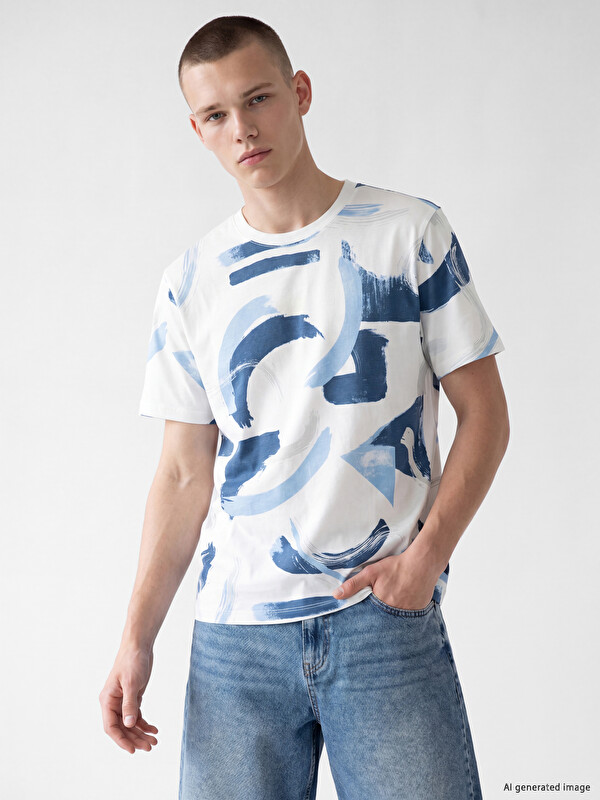 XSIDE Tricou Bărbați Guler Rotund Cu Model