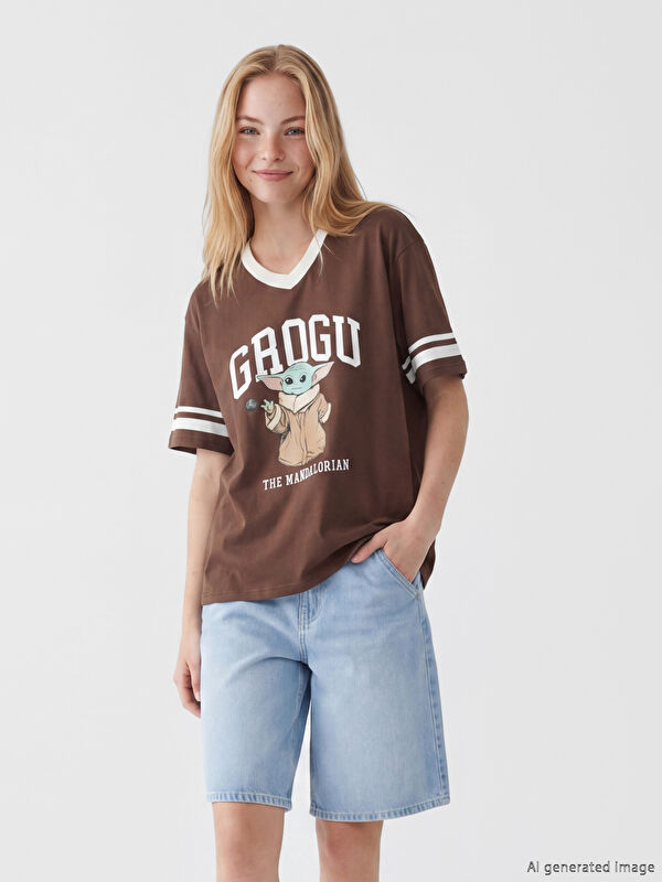 XSIDE Grogu Baskılı Oversize Kadın Tişört