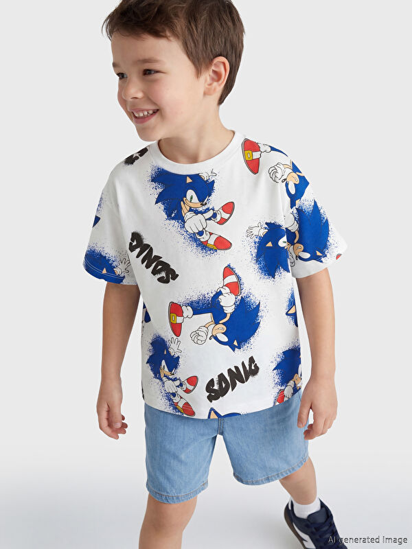 LCW Kids Bisiklet Yaka Sonic Baskılı Erkek Çocuk Tişört