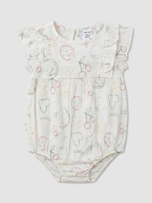 LCW baby تیشێرت بە قۆڵی گەرد چاپکراو بۆ منداڵە کچان بە داوپۆشە خڕەکان