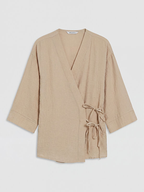 LCW EVERYDAY Kruvaze Yaka Müslin Oversize Kadın Kimono