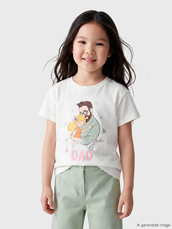 LCW Kids Bisiklet Yaka Baskılı Kız Çocuk Tişört