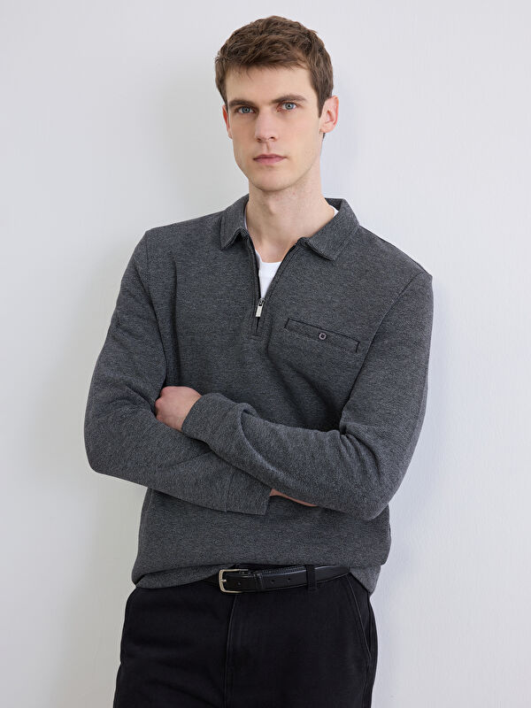 LCWAIKIKI Classic Polo Yaka Desenli Erkek Sweatshirt
