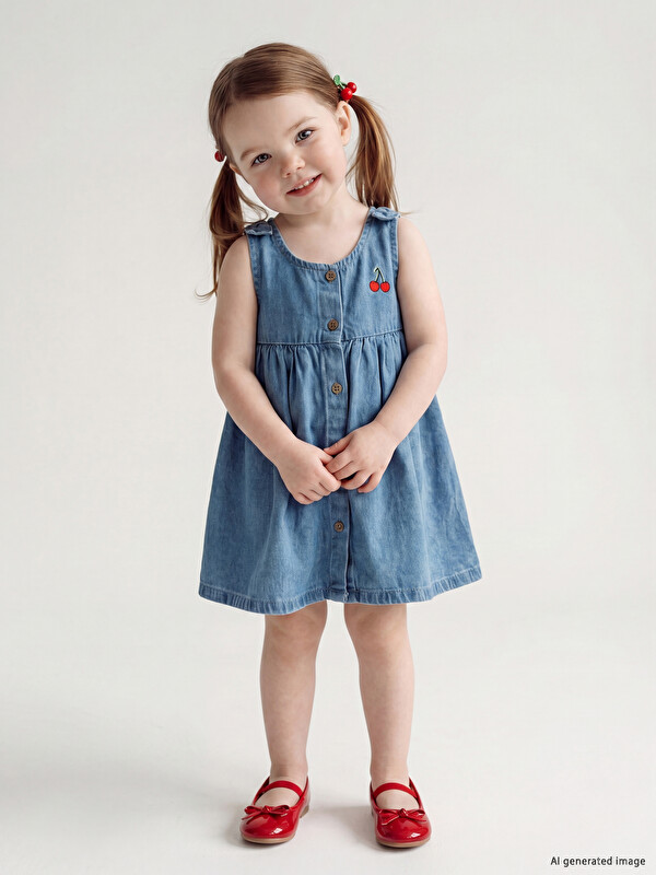 LCW baby Nakışlı Kız Bebek Jean Elbise