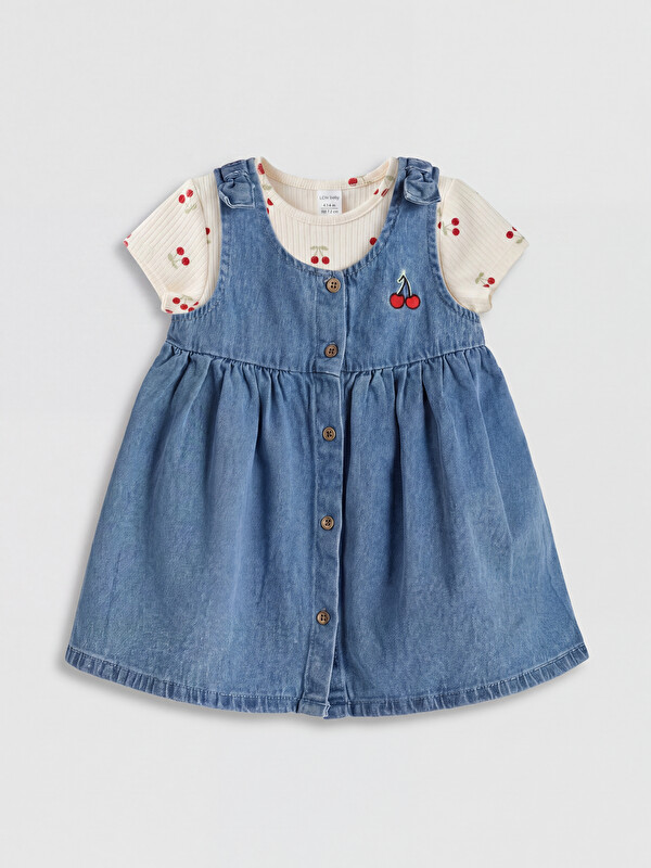 LCW baby Kız Bebek Denim Elbise ve Tişört