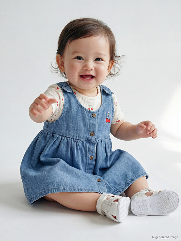 LCW baby Kız Bebek Denim Elbise ve Tişört