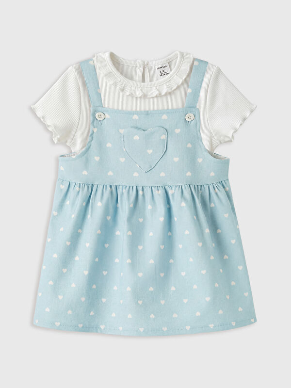 LCW baby Kalp Desenli Kız Bebek Gabardin Elbise ve Tişört