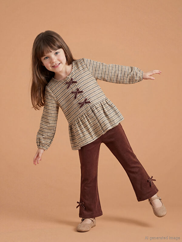 LCW Kids Fiyonk Detaylı Kız Çocuk Gömlek ve Tayt