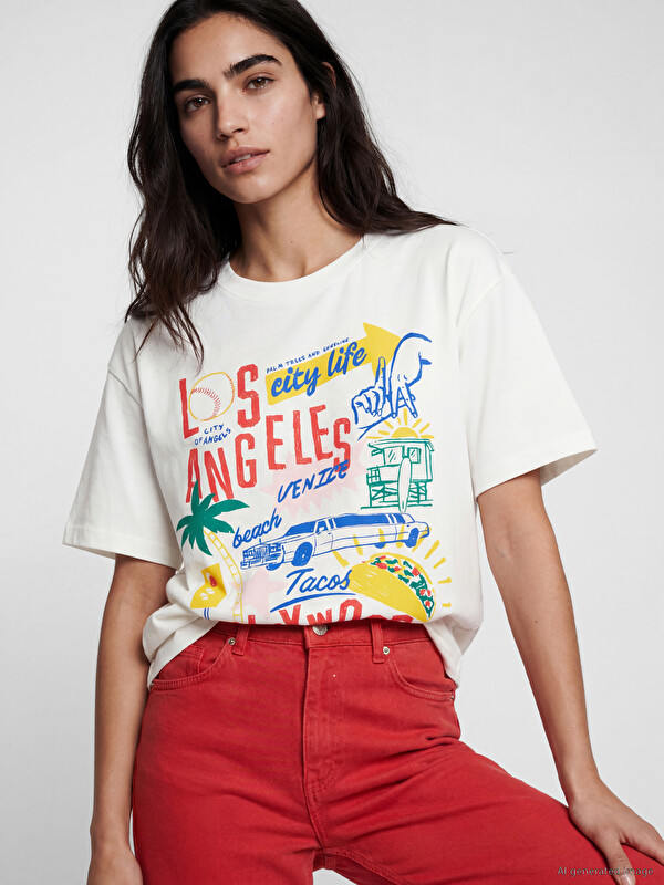 LCW Vision Printed 100% Cotton Women's T-Shirt