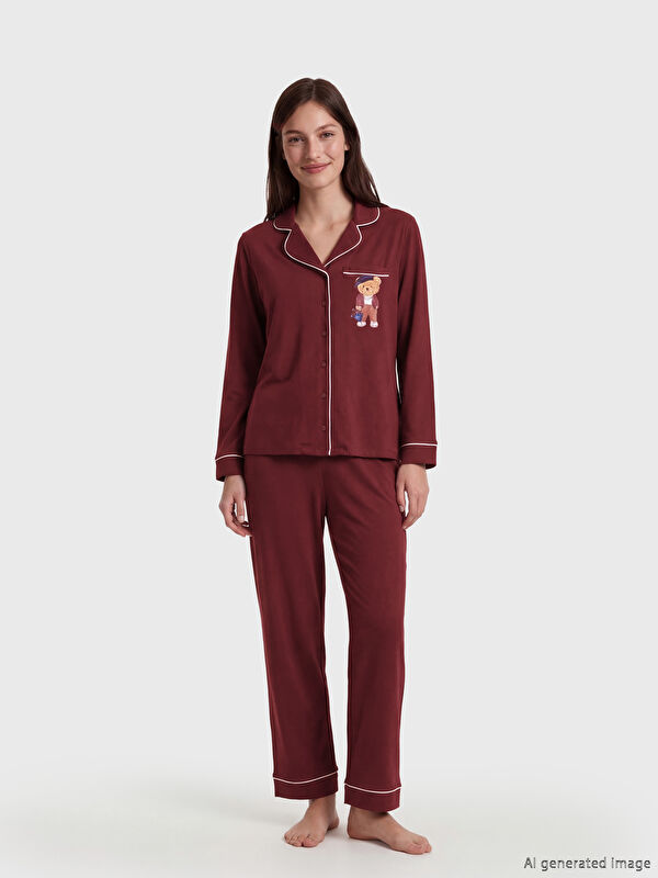LCW DREAM Gömlek Yaka Baskılı Kadın Pijama Takımı