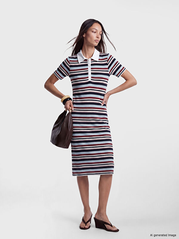 LCW EVERYDAY Polo Yaka Çizgili Elbise