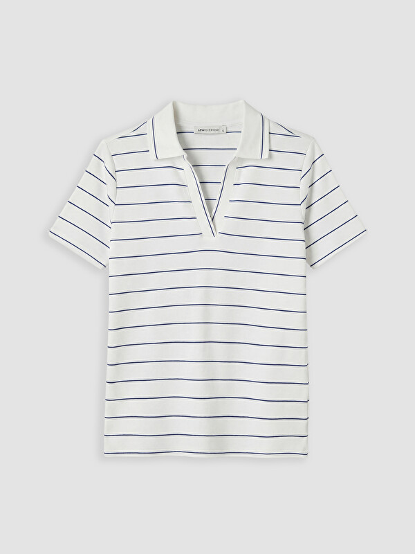 LCW EVERYDAY Polo Yaka Çizgili Kadın Tişört