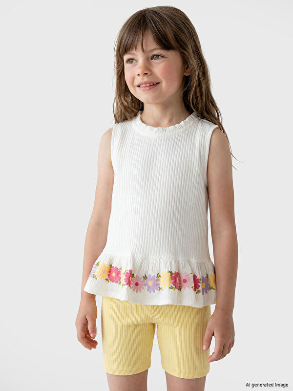 LCW Kids Çiçekli Fırfırlı Kız Çocuk Müslin Bluz