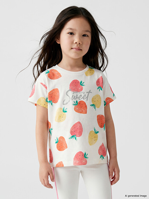 LCW Kids Glittery Printed Girls' T-Shirt