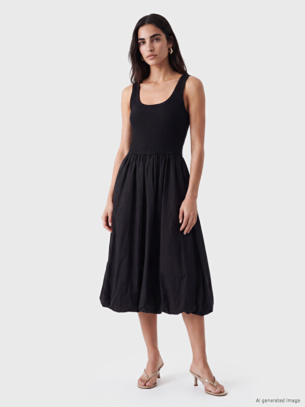LCW Vision Crew Neck Fitted Waist Dress