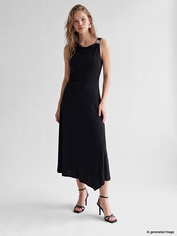 LCW Vision Cowl Neck Modal Blend Ruched Dress