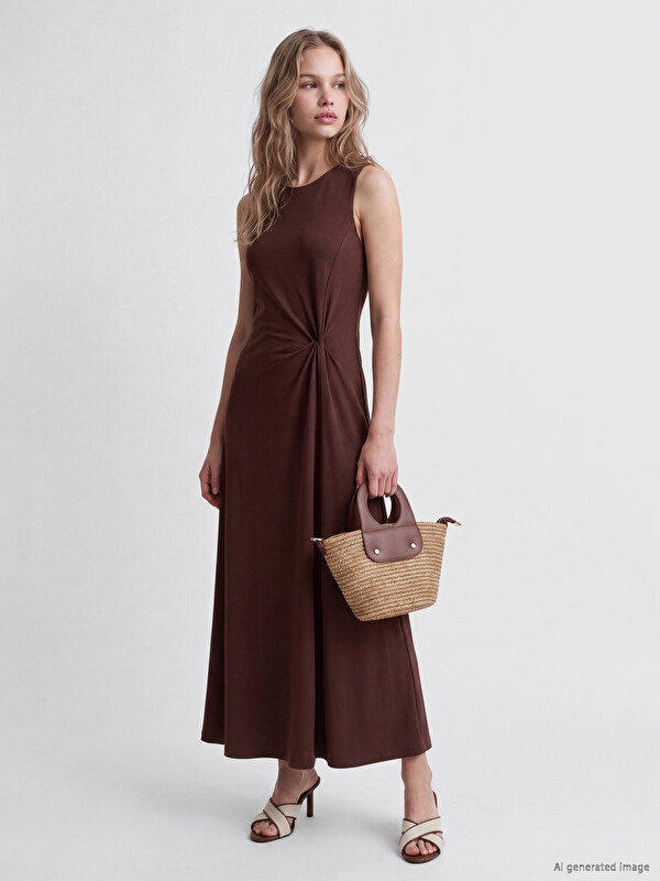 LCW Vision Crew Neck A-line Ruched Dress
