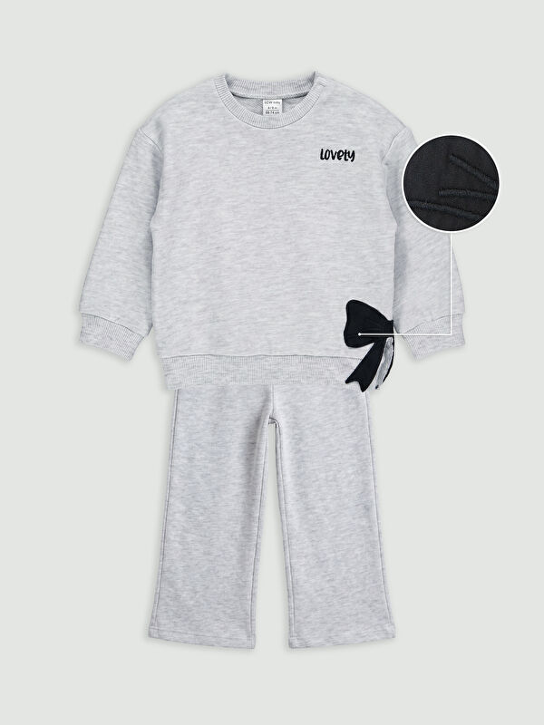 LCW baby Fiyonk Detaylı Kız Bebek Sweatshirt ve Eşofman Altı