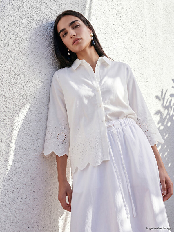LCW EVERYDAY Embroidered Broderie Women's Shirt