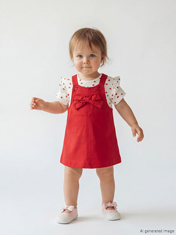 LCW baby Fiyonklu Kız Bebek Gabardin Elbise ve Tişört