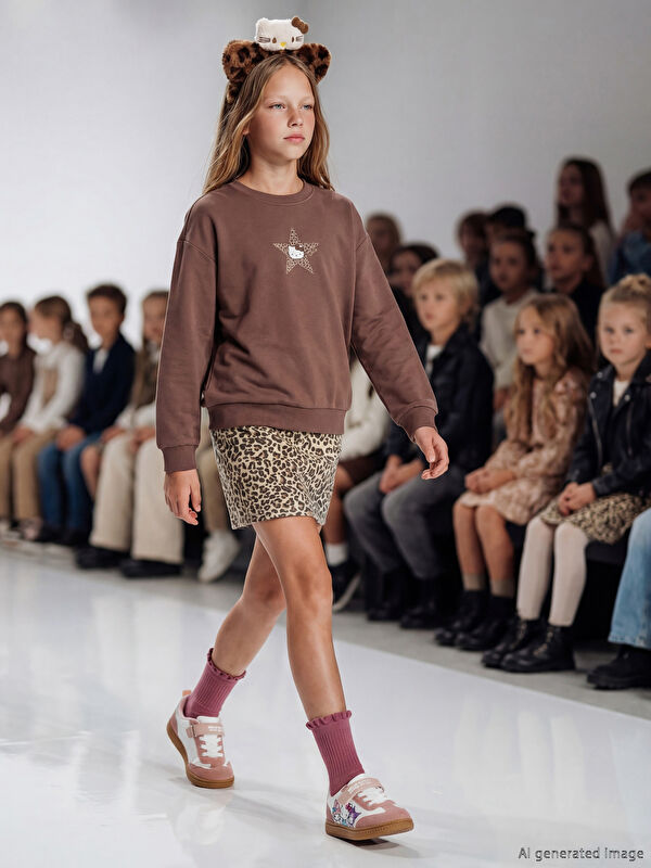 LCW Kids Bisiklet Yaka Hello Kitty Baskılı Kız Çocuk Sweatshirt