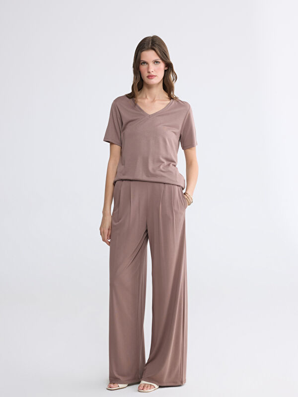 LCWAIKIKI Basic Beli Lastikli Geniş Paça Kadın Pantolon