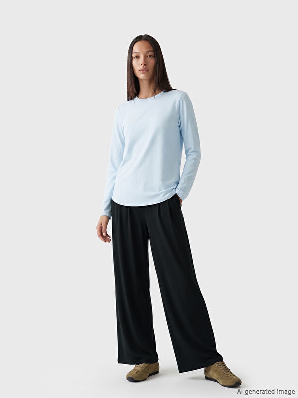 LCWAIKIKI Basic Beli Lastikli Geniş Paça Kadın Pantolon	