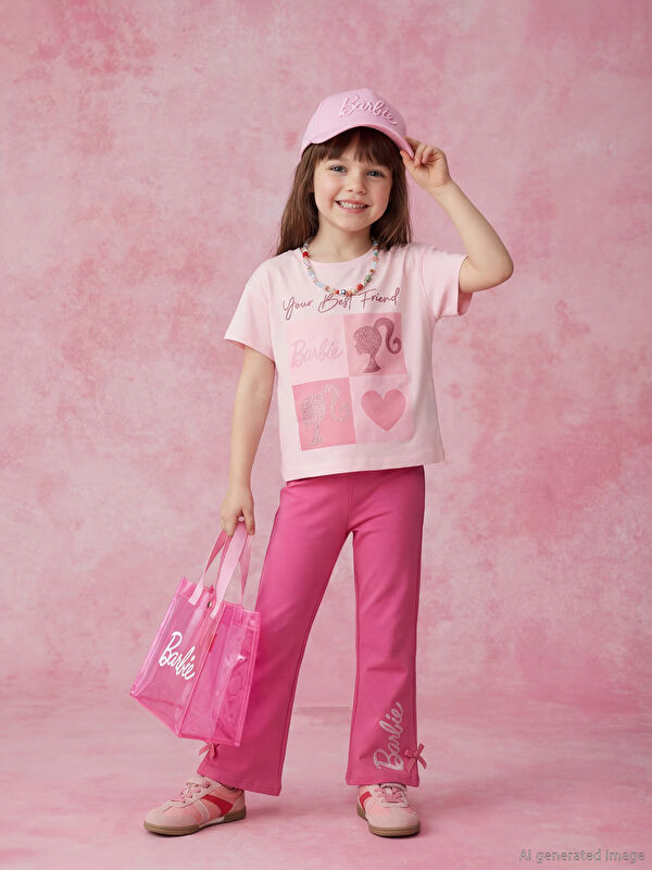 LCW Kids Barbie Baskılı İspanyol Paça Kız Çocuk Tayt	