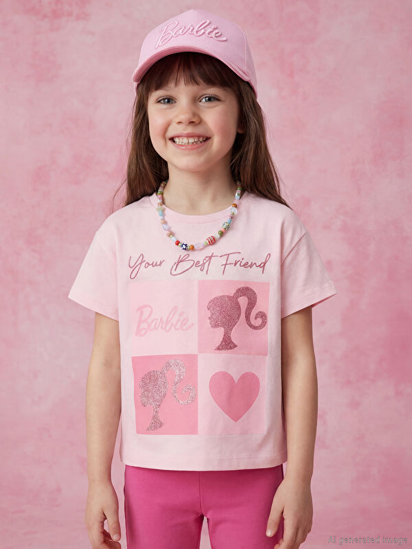 LCW Kids Bisiklet Yaka Barbie Baskılı Kız Çocuk Tişört