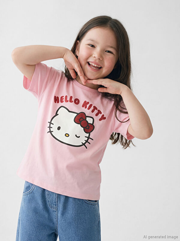 LCW Kids Hello Kitty Baskılı Kız Çocuk Tişört