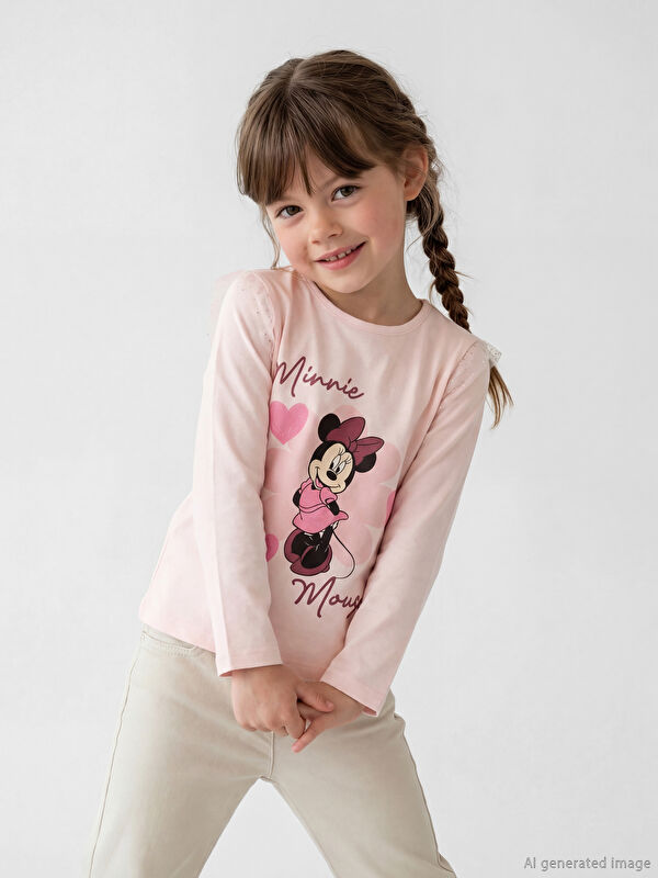 LCW Kids Bisiklet Yaka Minnie Mouse Baskılı Kız Çocuk Tişört