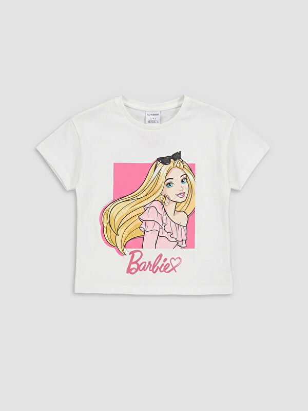 LCW Kids Bisiklet Yaka Barbie Baskılı Kız Çocuk Tişört
