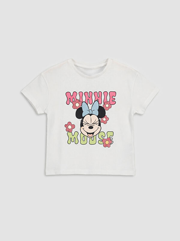 LCW Kids Bisiklet Yaka Minnie Mouse Baskılı Kız Çocuk Tişört