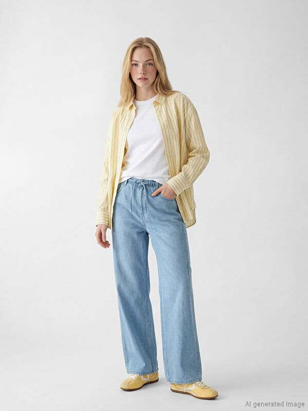 XSIDE Beli Lastikli Wideleg Kadın Jean Pantolon