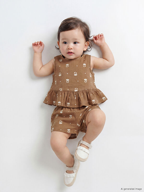 LCW baby Çiçekli Kız Bebek Bluz ve Şort Takım