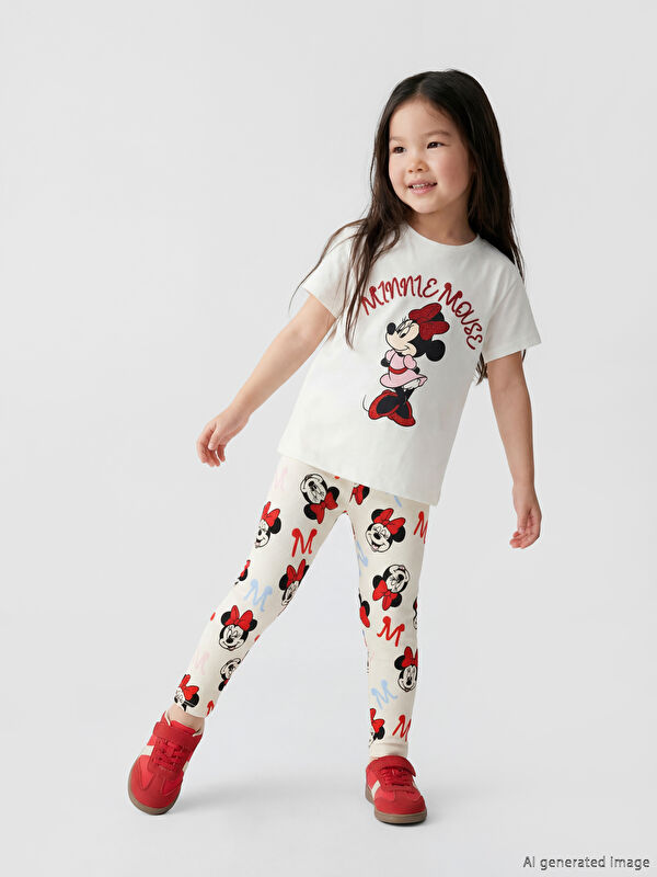 LCW Kids Kız Çocuk Minnie Mouse Baskılı Fitilli Tayt