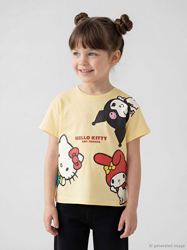 LCW Kids Bisiklet Yaka Hello Kitty Baskılı Kız Çocuk Tişört